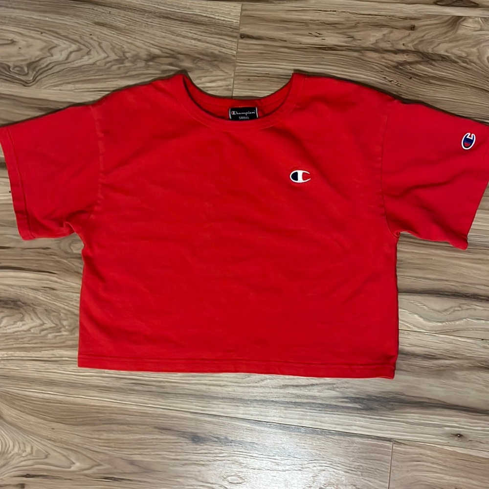 Champion Red Logo Crop Tee